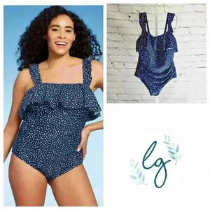 Kona Sol Women's Polka Dot Ruffle Shoulder One Piece Swimsuit, BT7-S